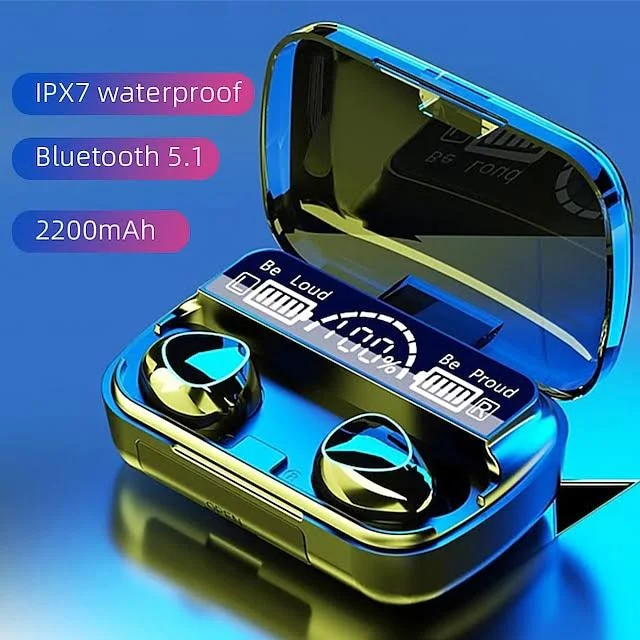 DLS M10 True Wireless Bluetooth Earbuds with LED Display, Hi-Fi Sound, Touch Control, Long Battery Backup, Noise Reduction, for Android & iOS (Black)