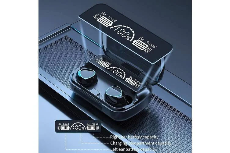 DLS M10 True Wireless Bluetooth Earbuds with LED Display, Hi-Fi Sound, Touch Control, Long Battery Backup, Noise Reduction, for Android & iOS (Black)