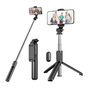 DLS R1-L Selfie Stick Tripod with Bluetooth Remote, 360° Rotation, Extendable, Compatible with Android & iPhone for Selfie, Video & Vlogging – Black