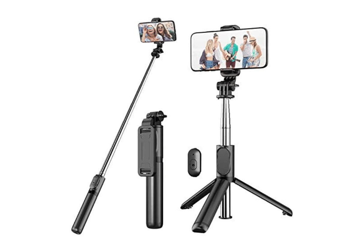 DLS R1-L Selfie Stick Tripod with Bluetooth Remote, 360° Rotation, Extendable, Compatible with Android & iPhone for Selfie, Video & Vlogging – Black