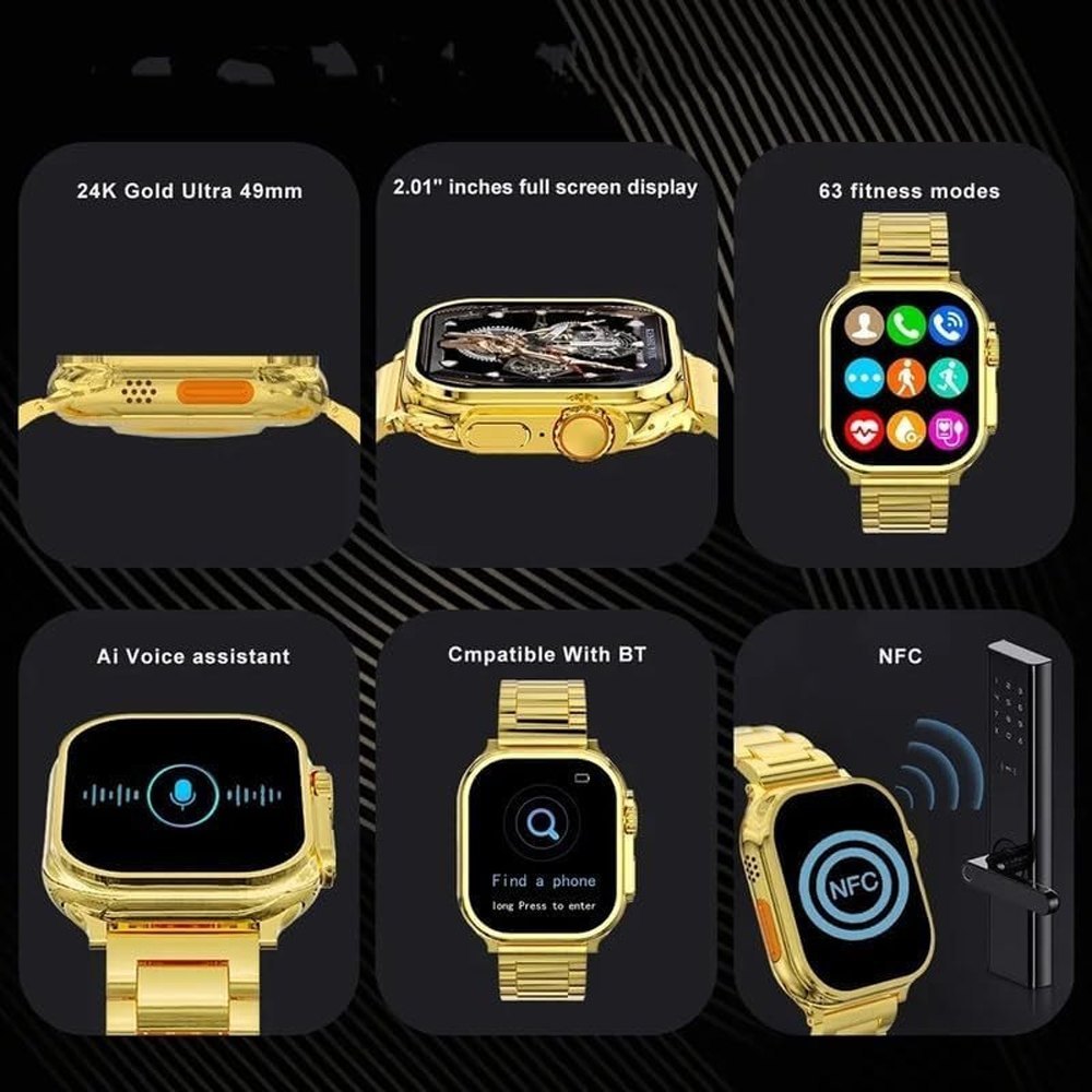 DLS C9 Ultra 3 Smart Watch with 2.20” HD Display, Bluetooth Calling, Fitness Tracker, Heart Rate Monitor, Multi-Sport Modes (Strap:Golden+1)