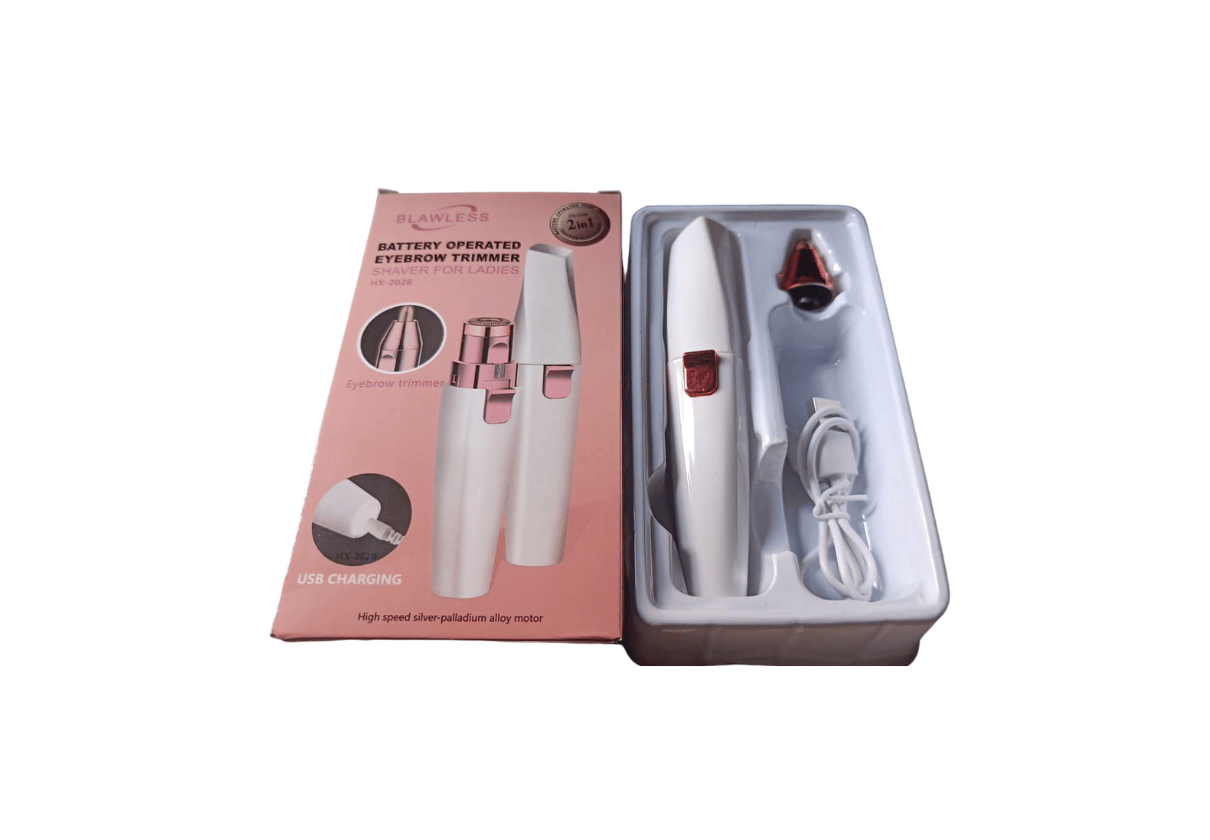 DLS HX-202B 2-in-1 Eyebrow & Facial Hair Trimmer for Women, USB Rechargeable, Painless Hair Remover, Portable Design (White & Rose Gold)