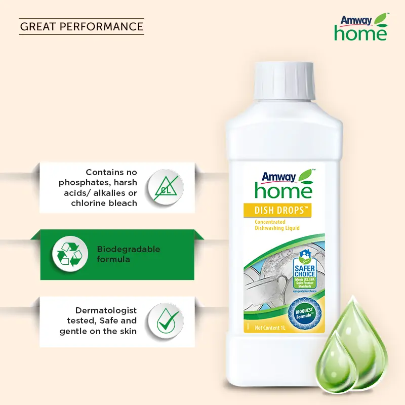 Amway Home Concentrated Dishwashing Liquid | Bioquest Formula™ | Grease-Cutting, Eco-Friendly Dishwash | Safe on Hands | For  All Utensils