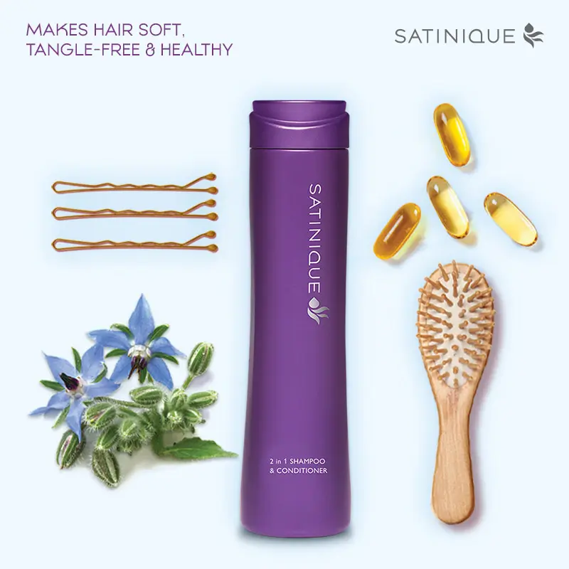 Amway SATINIQUE™ 2-in-1 ENERJUVE™ Technology Shampoo & Conditioner  | Daily Use Hair Cleanser with With Borage Oil & Vitamin E ,Easy-to-Manage Hair