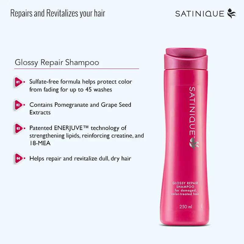 Amway SATINIQUE™ Glossy Repair Colour Protection Shampoo for Damaged & Color-Treated Hair With Pomegranate & Grape Seed Extract | Revitalized Hair
