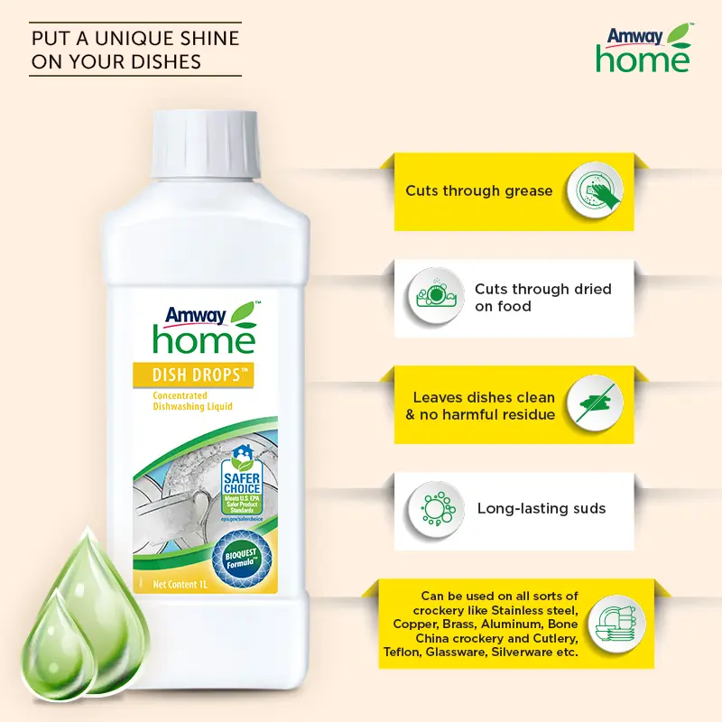 Amway Home Concentrated Dishwashing Liquid | Bioquest Formula™ | Grease-Cutting, Eco-Friendly Dishwash | Safe on Hands | For  All Utensils