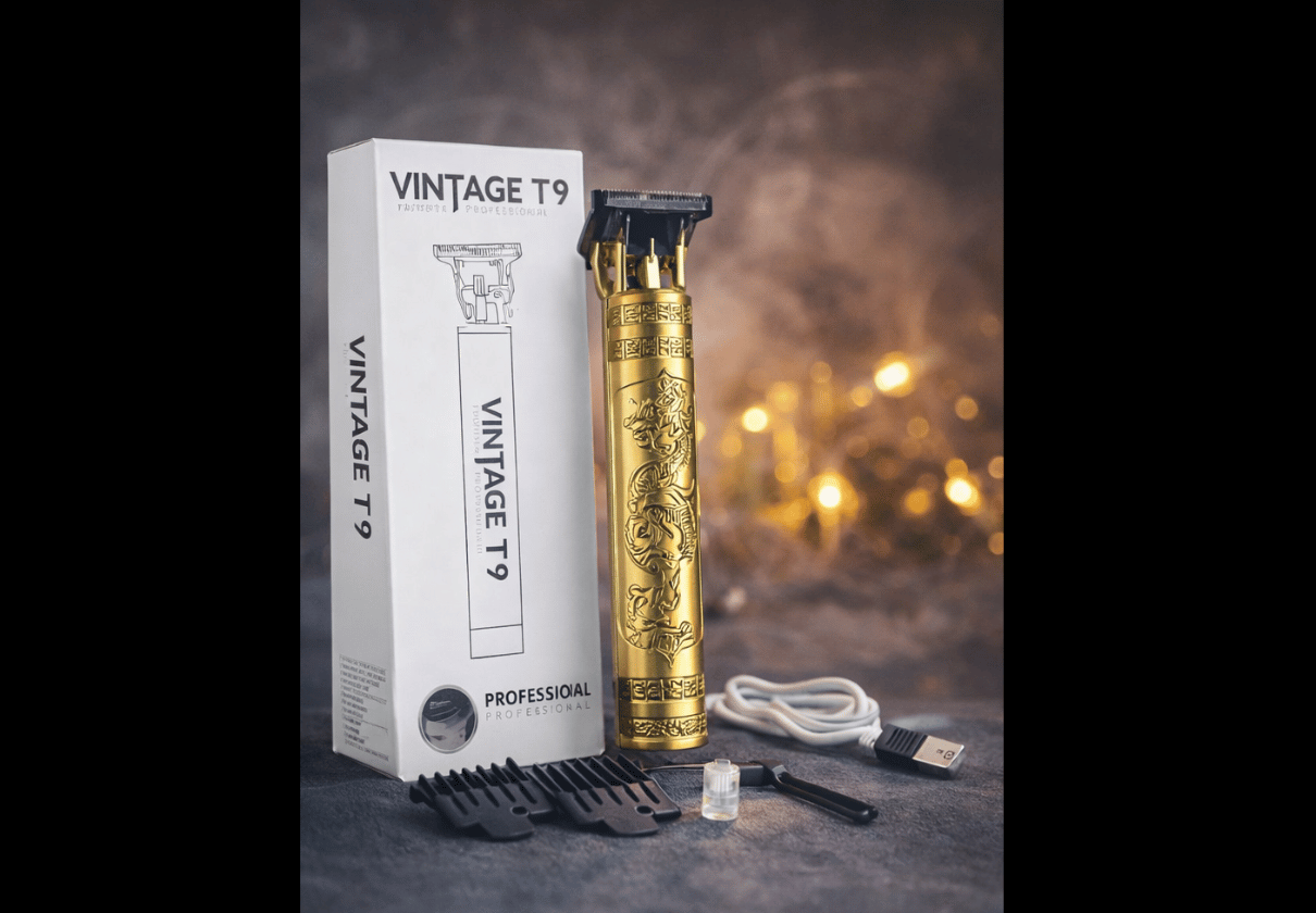 DLS Vintage T9 Professional Hair Trimmer for Men, Cordless Beard Trimmer, Sharp Blade, Rechargeable Grooming Kit (Golden)