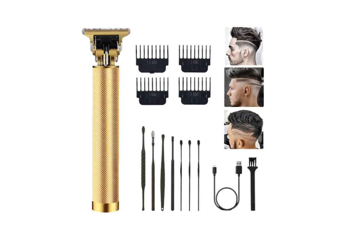 DLS Vintage T9 Professional Hair Trimmer for Men, Cordless Beard Trimmer, Sharp Blade, Rechargeable Grooming Kit (Golden)