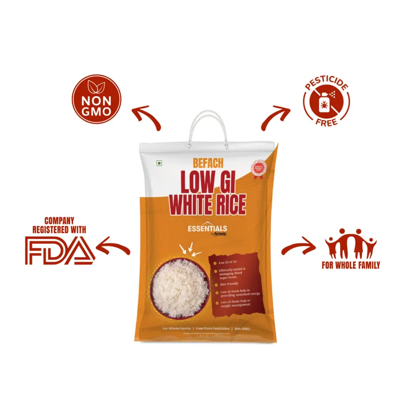 Amway Befach Low GI White Rice | Low Glycemic Index (GI 52) | Helps Manage Blood Sugar & Weight | Premium Sona Masoori Blend Rice | Healthy Daily Staple