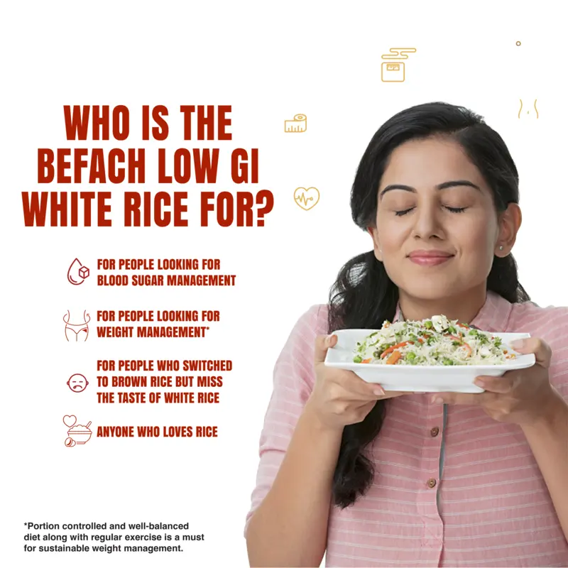 Amway Befach Low GI White Rice | Low Glycemic Index (GI 52) | Helps Manage Blood Sugar & Weight | Premium Sona Masoori Blend Rice | Healthy Daily Staple