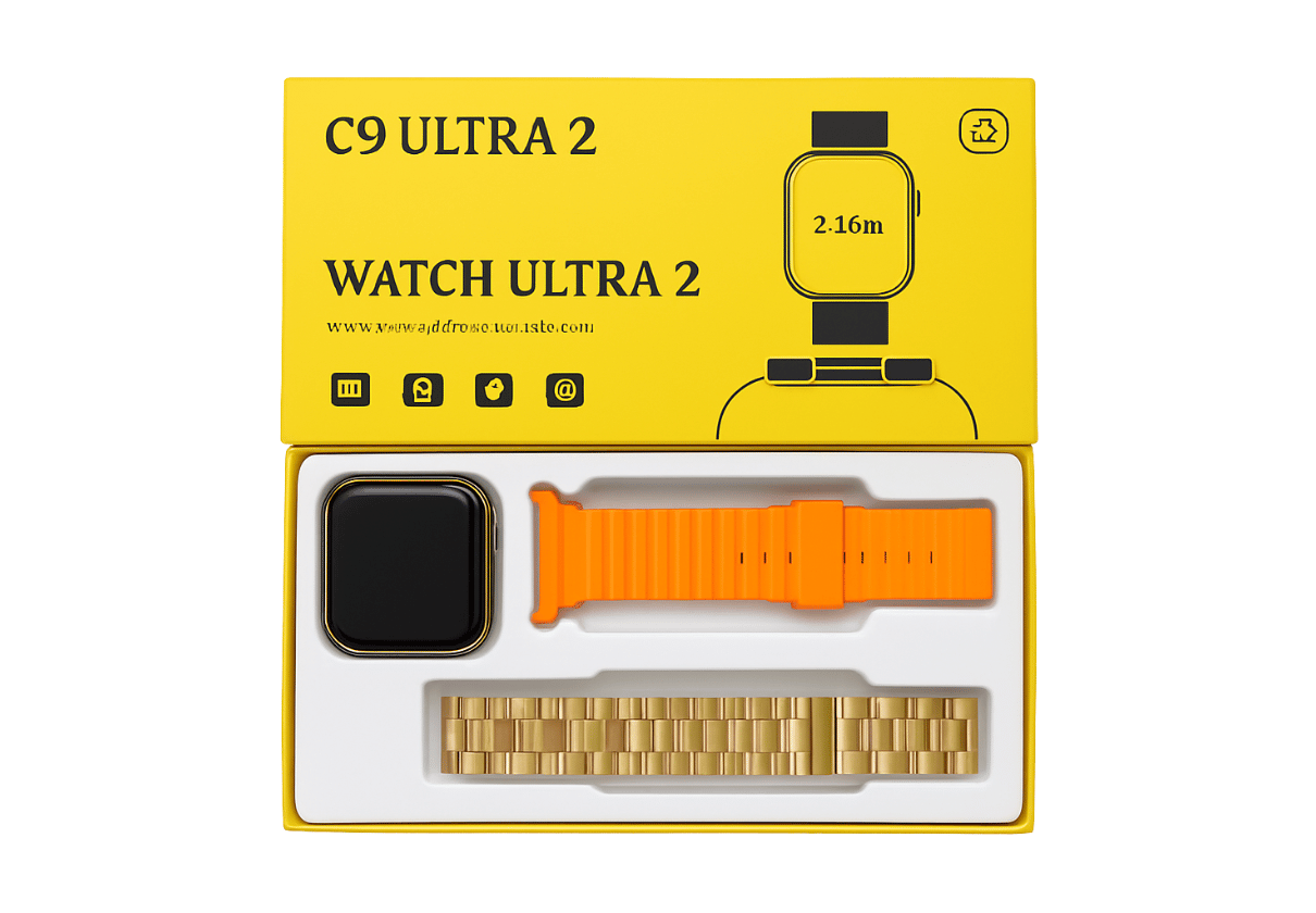 DLS C9 Ultra 3 Smart Watch with 2.20” HD Display, Bluetooth Calling, Fitness Tracker, Heart Rate Monitor, Multi-Sport Modes (Strap:Golden+1)